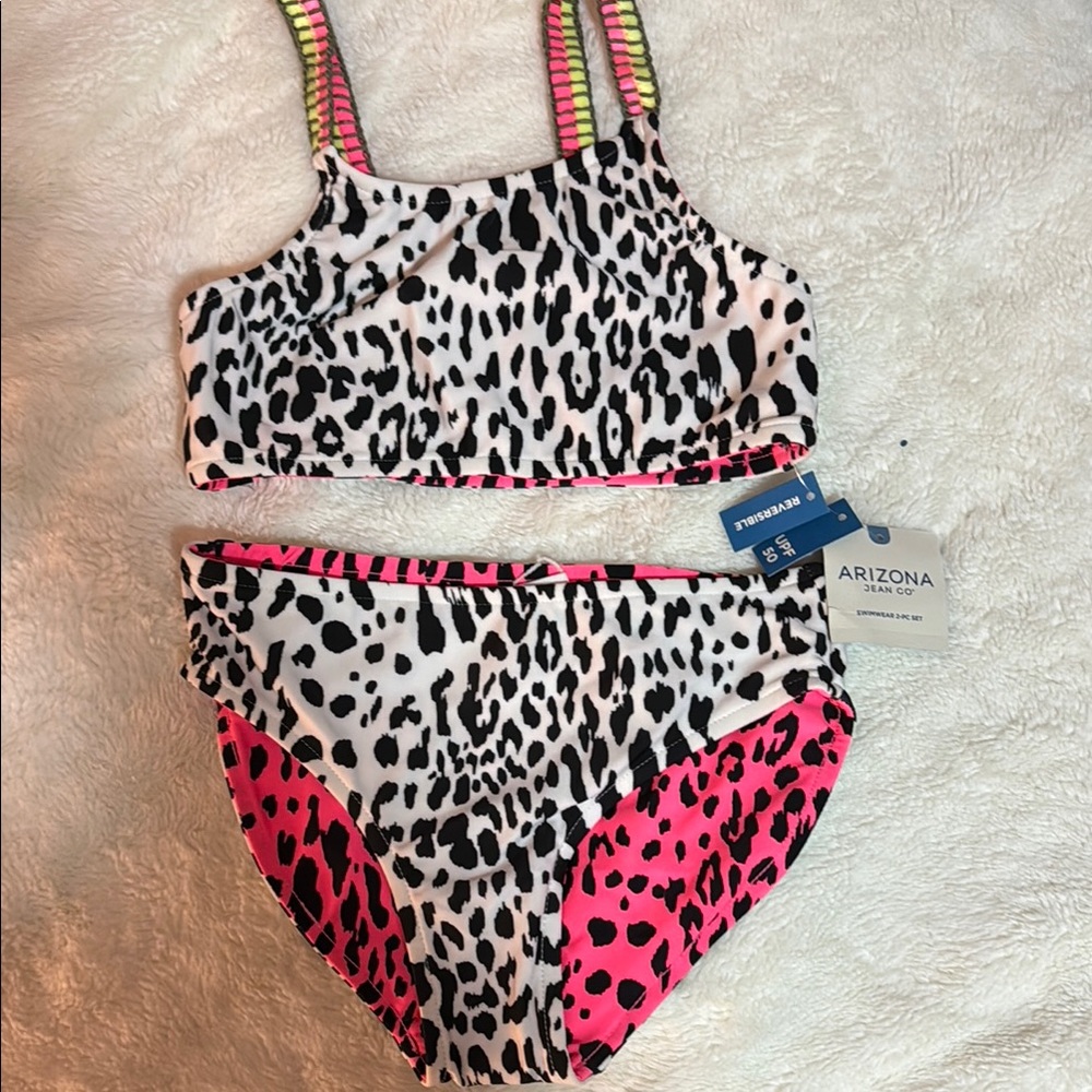Arizona Jean Company Pink and Black Bikini with Leopard Print